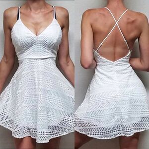 ILLA Illa White Eyelet Lace Backless Skater Dress